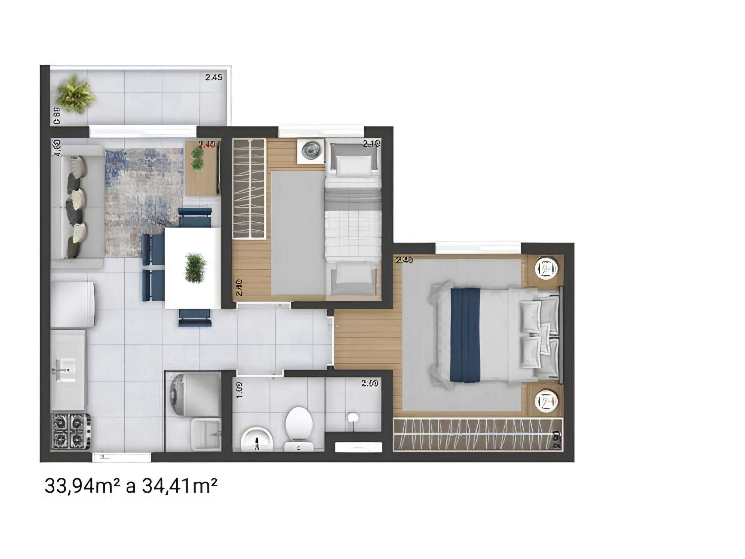 Planta 2 dormitórios — variação A