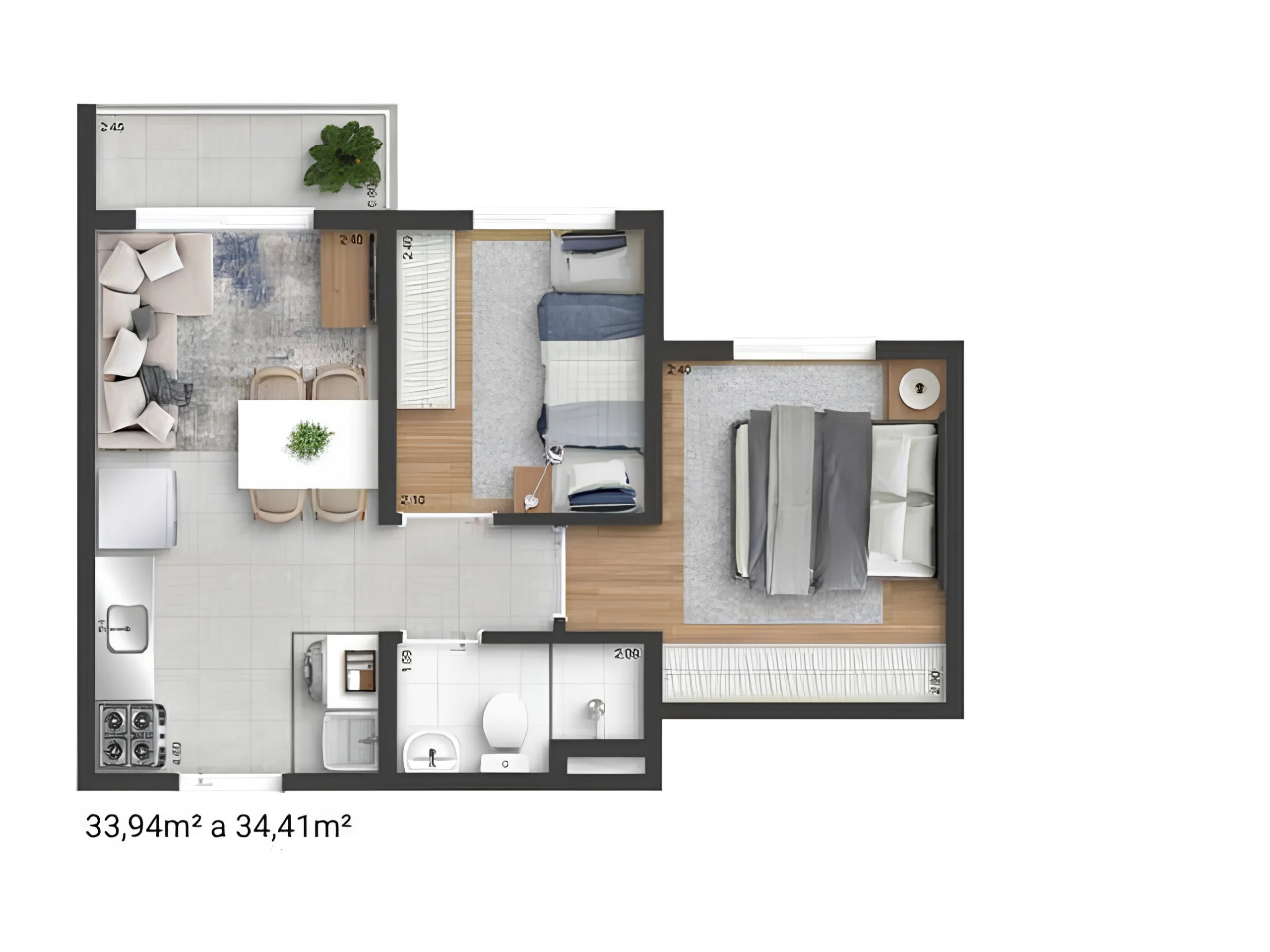 Planta 2 dormitórios — variação B