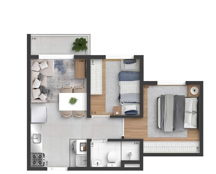 Planta 2 dormitórios — variação B